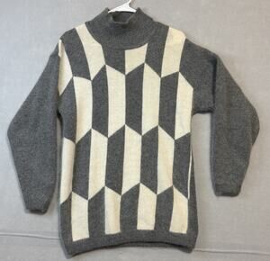 Vintage Richard and Company Gray Geometric Wool Sweater XS Mock Neck Pullover